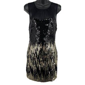 Bebe Women Dress Sequin Size Small Bodycon Black Gold Mesh Noir Is Beautiful New